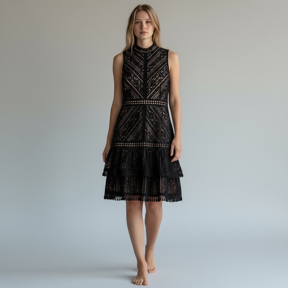 Anthropologie Hailee C Bella Black Lace Mini Dress (NWT)